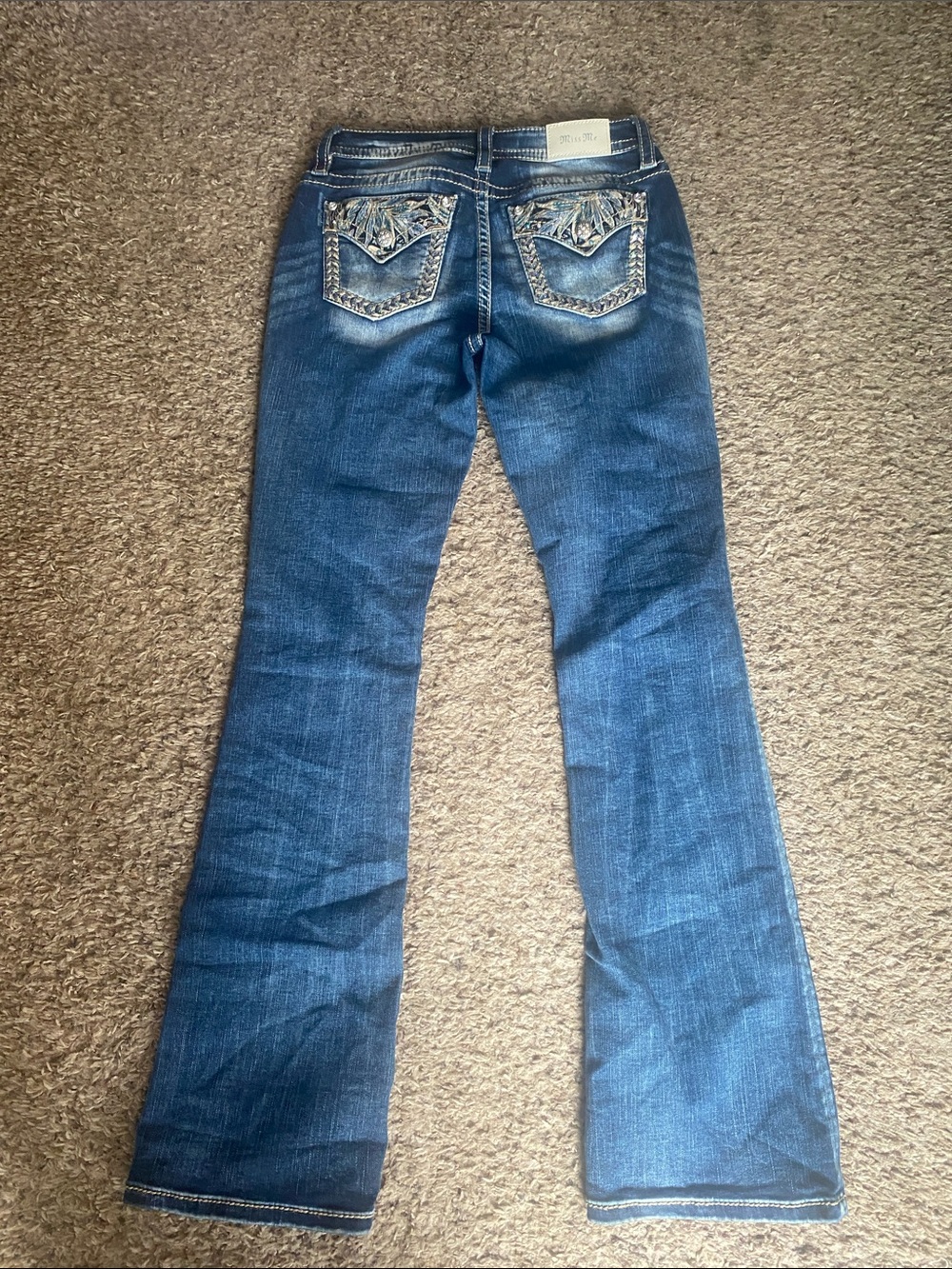 Miss Me Blue Wide Leg Embroidered Pocket Jeans